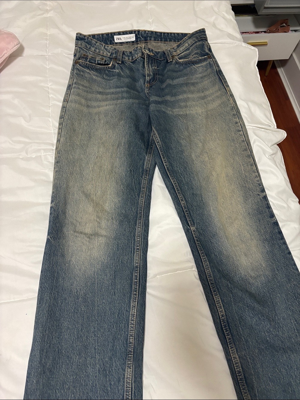 Zara Mid-Blue Wide-Leg Faded Jeans